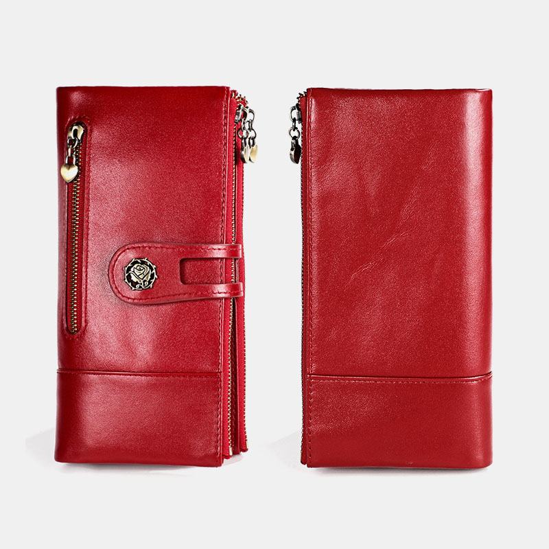 Kobiety Z Prawdziwej Skóry Antymagnetyczne Gniazda Z Wieloma Gniazdami 14 Miejsc Na Karty Zipper Bifold Long Wallet