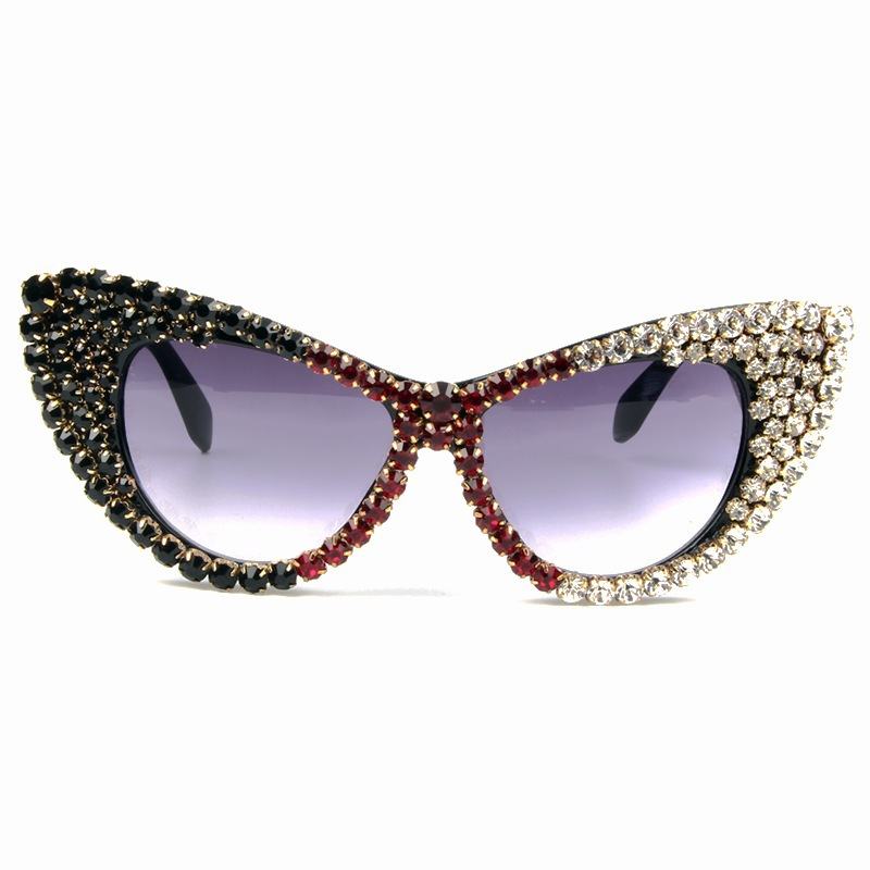 Kolor Perłowy Rhinestone Kot Eye Kobieca Osobowość Diamentowe Okulary Przeciwsłoneczne
