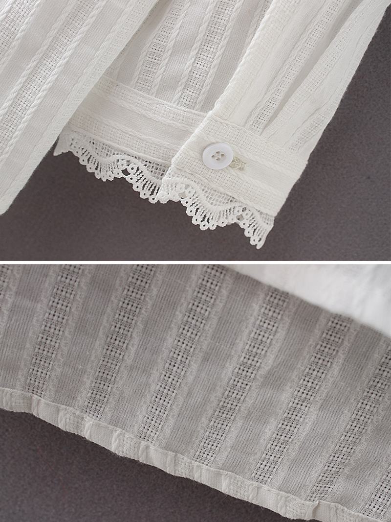 Koronkowa Patchworkowa Jednokolorowa Bluzka Z Długimi Rękawami W Stylu Vintage