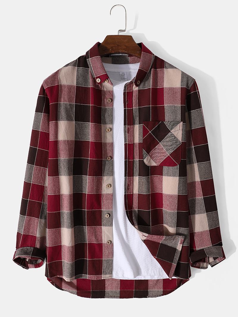 Koszula Męska 100% Bawełna Vintage Casual Red Plaid