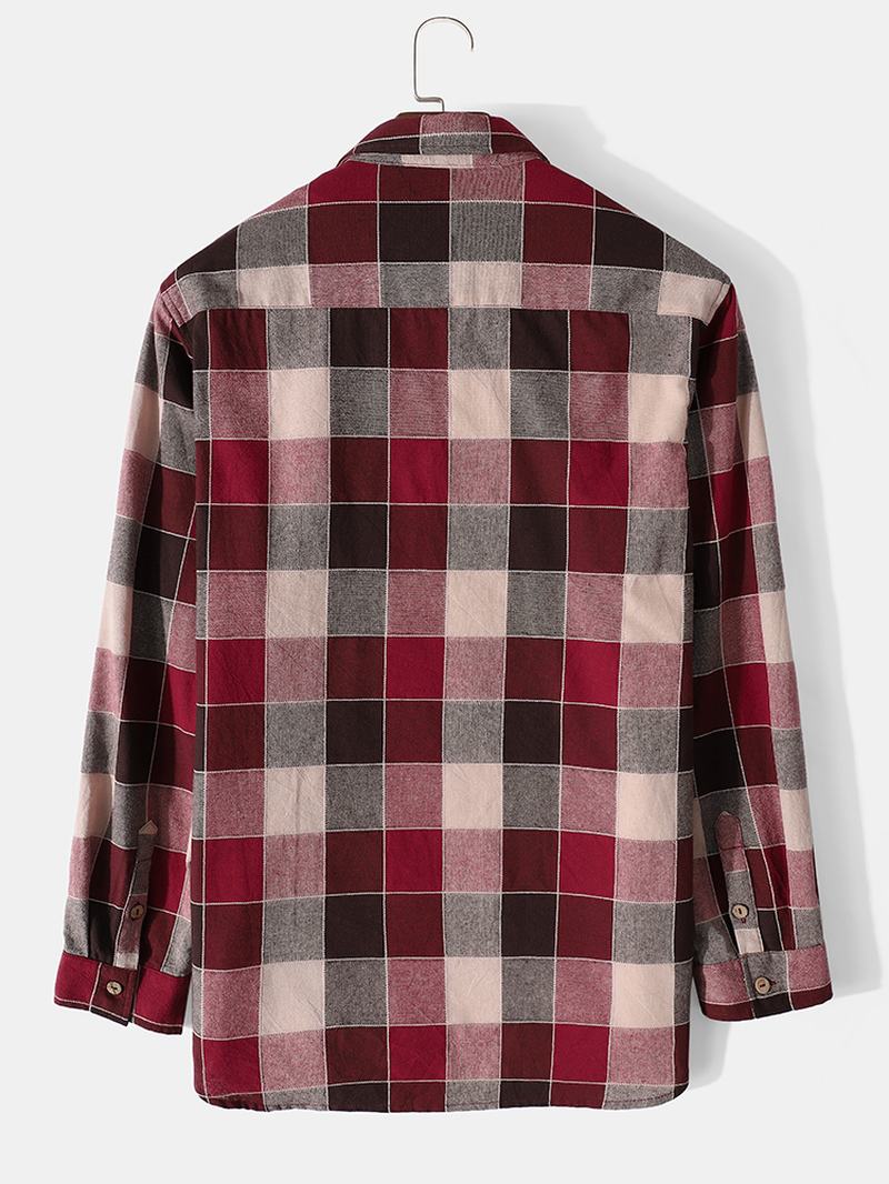 Koszula Męska 100% Bawełna Vintage Casual Red Plaid