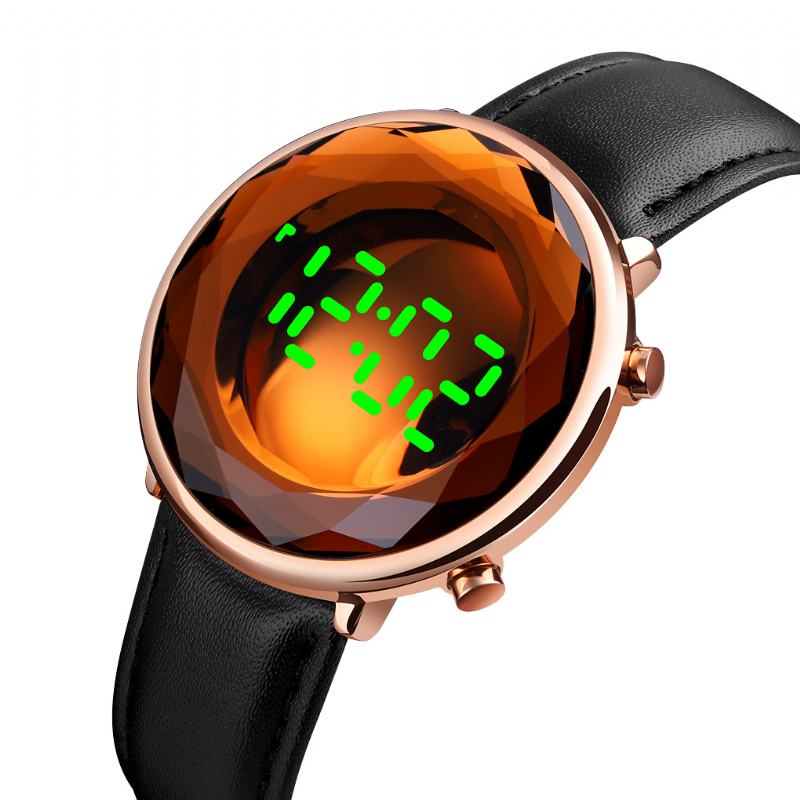 Kreatywna Trójwymiarowa Tarcza Ze Szkła Ciętego Luminous Data Display Pasek Ze Skóry Naturalnej Cyfrowy Zegarek