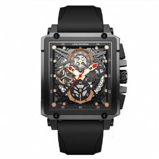 Kreatywny Mechaniczny Wydrążony Chronograf Powierzchniowy Kalendarz Silikonowy Pasek 3atm Wodoodporny Męski Zegarek Kwarcowy Na Rękę