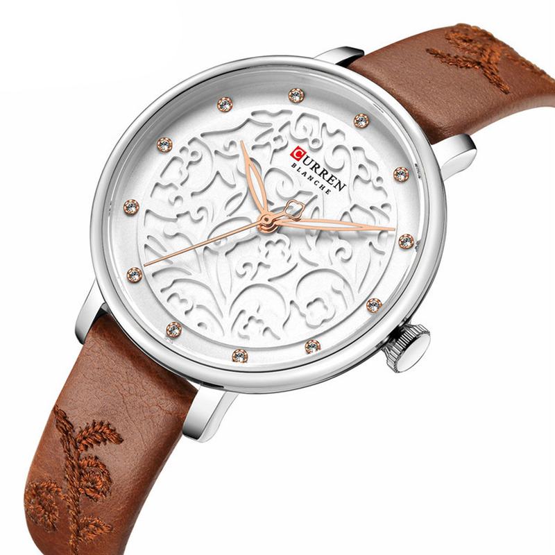 Kryształowy Skórzany Pasek Damski Zegarek Na Rękę Elegancki Design Kwarcowy Zegarek