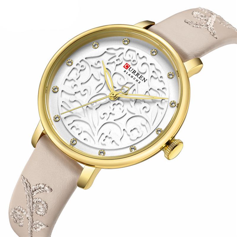 Kryształowy Skórzany Pasek Damski Zegarek Na Rękę Elegancki Design Kwarcowy Zegarek