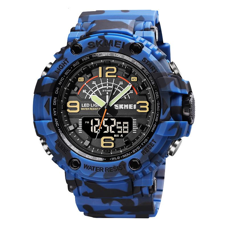 Led Light Sport Męskie Cyfrowy Zegarek 5atm Wodoodporny Stoper Camouflage Dual Display Watch