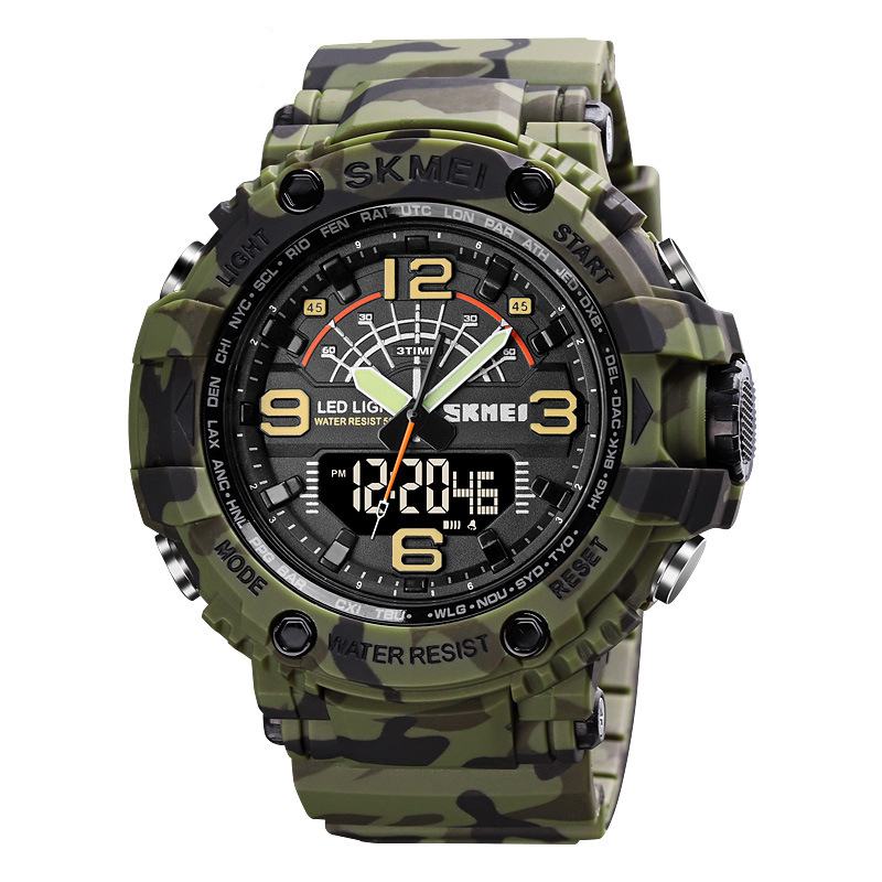 Led Light Sport Męskie Cyfrowy Zegarek 5atm Wodoodporny Stoper Camouflage Dual Display Watch