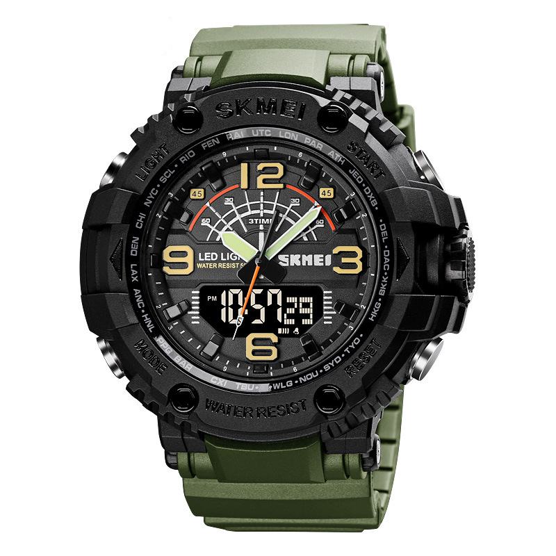 Led Light Sport Męskie Cyfrowy Zegarek 5atm Wodoodporny Stoper Camouflage Dual Display Watch