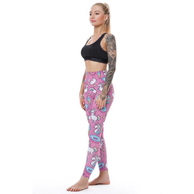 Legginsy Damskie Legg Legginsy Fitness Seksowne Spodnie Wysokiej Talii Push Up Błyszczące 3d Drukowane Rainbow Star Kot Pączki