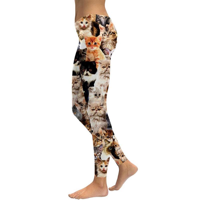 Legginsy Damskie Lovely Kot Holograficzny Nadruk Cyfrowy Legginsy Fitness Spodnie Treningowe Z Wysokim Stanem Casual Legginsy Uliczne