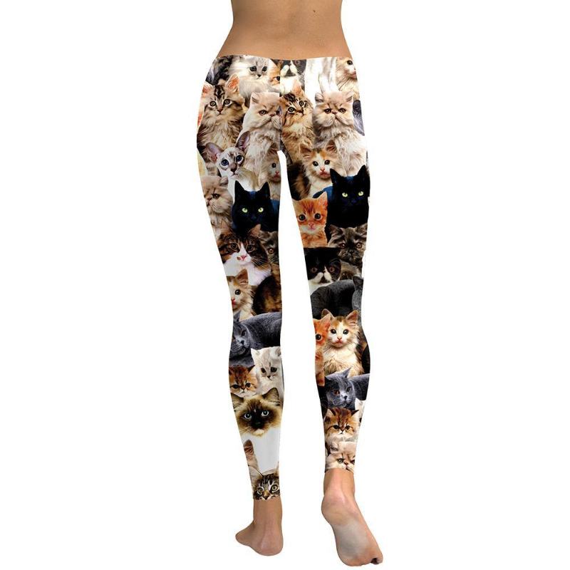 Legginsy Damskie Lovely Kot Holograficzny Nadruk Cyfrowy Legginsy Fitness Spodnie Treningowe Z Wysokim Stanem Casual Legginsy Uliczne