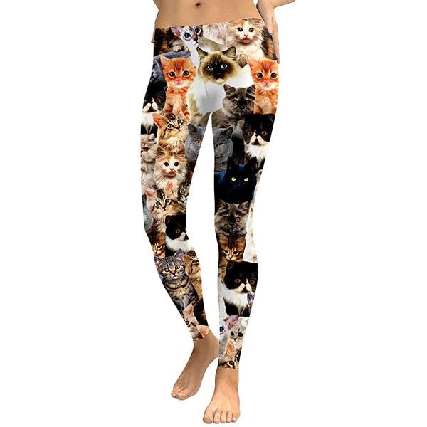 Legginsy Damskie Lovely Kot Holograficzny Nadruk Cyfrowy Legginsy Fitness Spodnie Treningowe Z Wysokim Stanem Casual Legginsy Uliczne