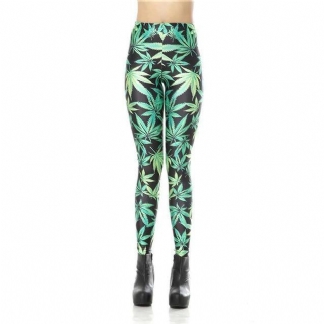 Legginsy Damskie Z Nadrukiem Cyfrowym 3d W Zielone Liście