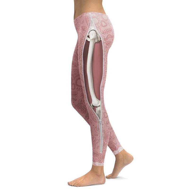 Legginsy W Nowym Stylu Kobiety Fajne Nogi Mięśni Legging Zipper Druk 3d Legg Spodnie Wysoka Talia Elastyczność Legins