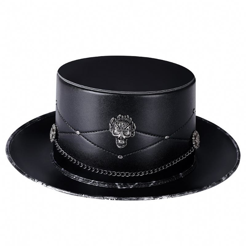 Lekarz Pu Leather Magic Skull CZarny Top Hat Kobiece Rekwizyty Fotograficzne