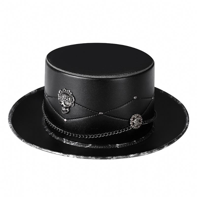 Lekarz Pu Leather Magic Skull CZarny Top Hat Kobiece Rekwizyty Fotograficzne