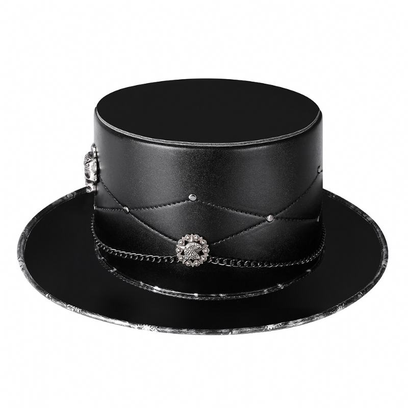 Lekarz Pu Leather Magic Skull CZarny Top Hat Kobiece Rekwizyty Fotograficzne