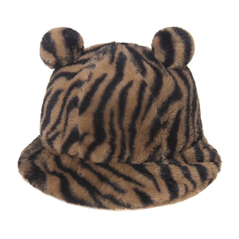 Leopard Drukowanie Bear Ear Ball Pluszowa CZapka Rybaka