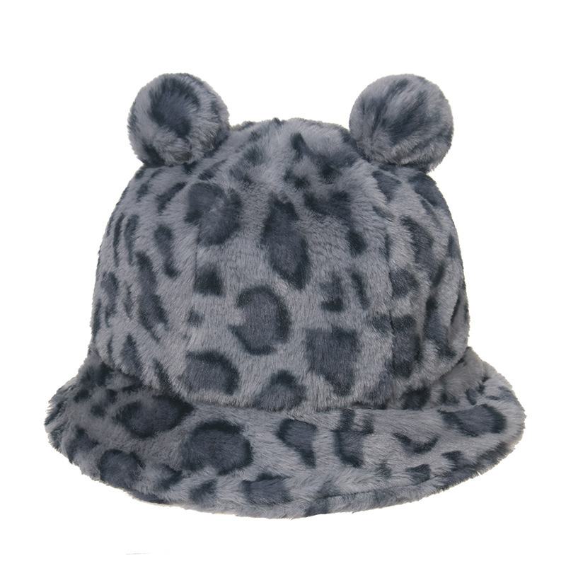 Leopard Drukowanie Bear Ear Ball Pluszowa CZapka Rybaka