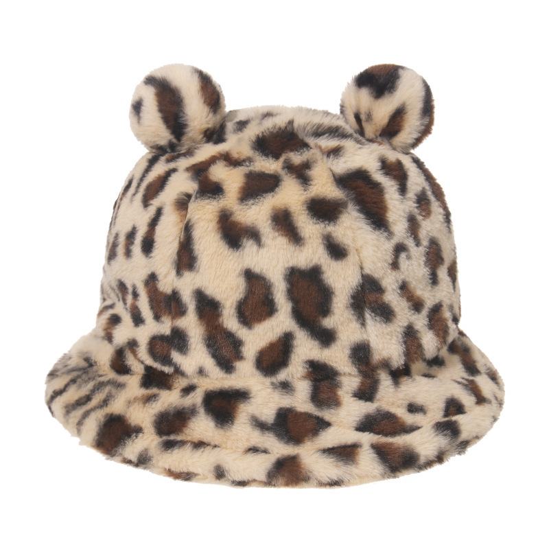 Leopard Drukowanie Bear Ear Ball Pluszowa CZapka Rybaka