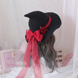 Lolita Retro Witch Hat Masquerade Rose Big Bow Wizard Kapelusz Gothic Magiczna Dziewczyna Kapelusz Akcesoria Cosplay Party Decor