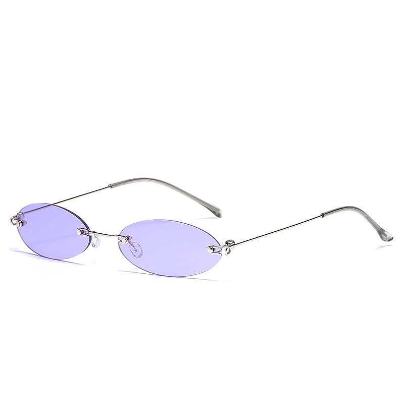 Longkeeper Owalne Okulary Przeciwsłoneczne Bez Oprawek Damskie Marki Tiny Retro Fioletowe CZarne Okulary Przeciwsłoneczne Męskie Małe Okulary Óculos Feminino