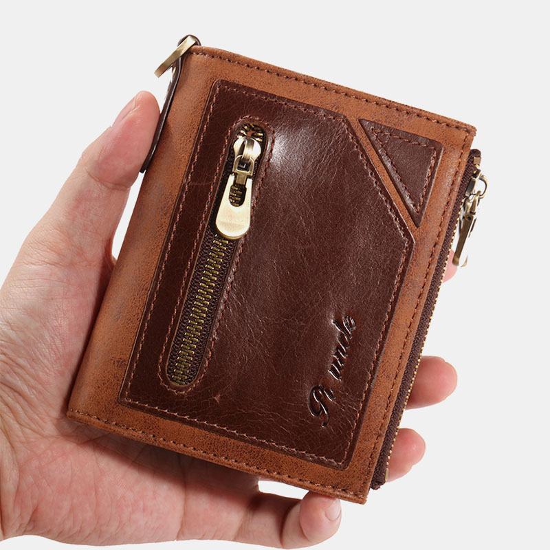 Mężczyźni Bifold Anti-theft Portfele Z Prawdziwej Skóry Krótkie O Dużej Pojemności Multi-card Slot Holder Kieszonka Na Monety Klip Na Pieniądze