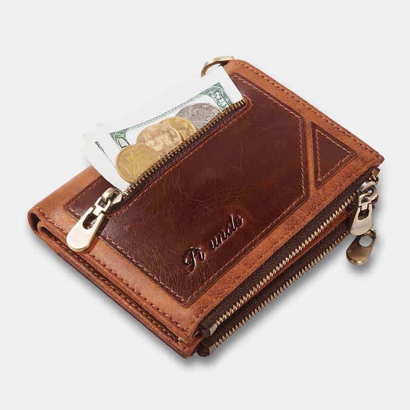 Mężczyźni Bifold Anti-theft Portfele Z Prawdziwej Skóry Krótkie O Dużej Pojemności Multi-card Slot Holder Kieszonka Na Monety Klip Na Pieniądze