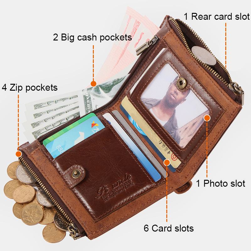 Mężczyźni Bifold Anti-theft Portfele Z Prawdziwej Skóry Krótkie O Dużej Pojemności Multi-card Slot Holder Kieszonka Na Monety Klip Na Pieniądze