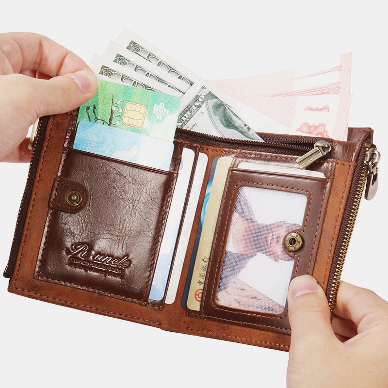 Mężczyźni Bifold Anti-theft Portfele Z Prawdziwej Skóry Krótkie O Dużej Pojemności Multi-card Slot Holder Kieszonka Na Monety Klip Na Pieniądze