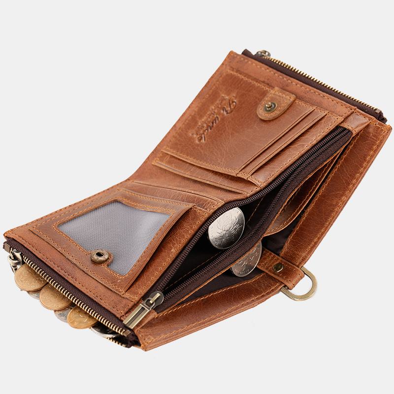 Mężczyźni Bifold Anti-theft Portfele Z Prawdziwej Skóry Krótkie O Dużej Pojemności Multi-card Slot Holder Kieszonka Na Monety Klip Na Pieniądze