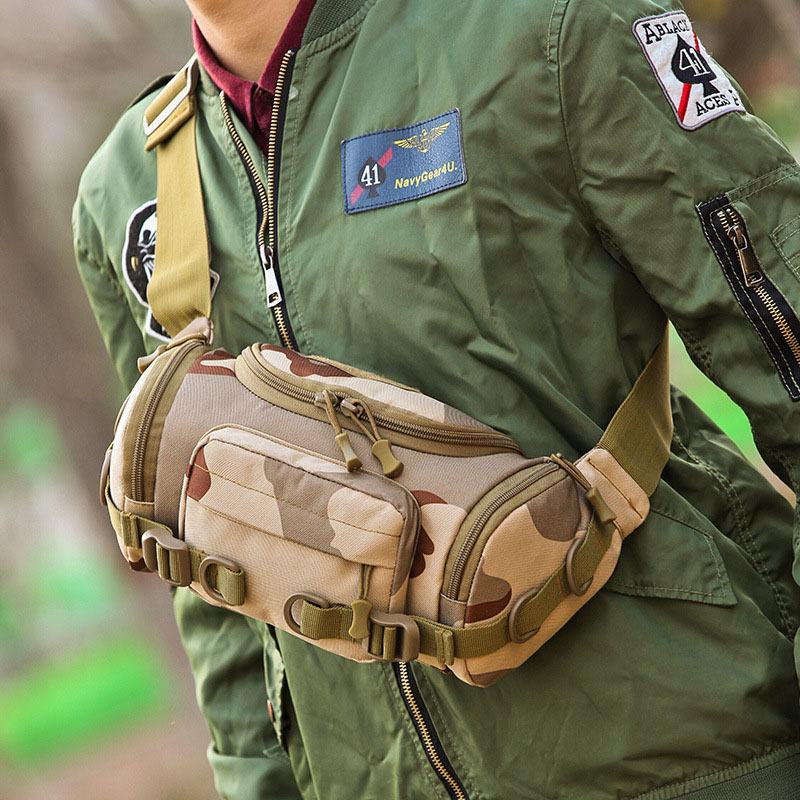 Mężczyźni Canvas Camouflage Outdoor Tactical Sport Riding Waist Bag Torba Na Ramię Torba Na Klatkę Piersiową