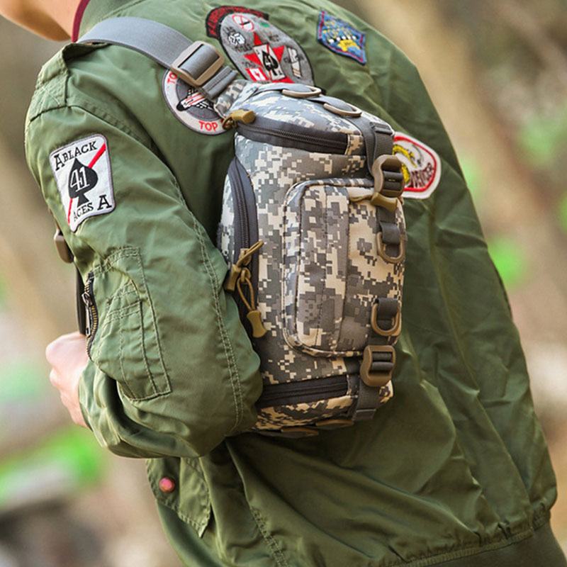 Mężczyźni Canvas Camouflage Outdoor Tactical Sport Riding Waist Bag Torba Na Ramię Torba Na Klatkę Piersiową