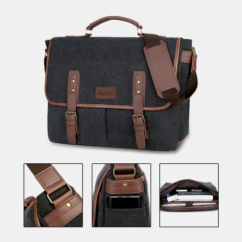 Mężczyźni Canvas Multi-pocket Odporna Na Zużycie Torba Biznesowa W Stylu Vintage Torba Na Laptopa Torba Crossbody Torebka