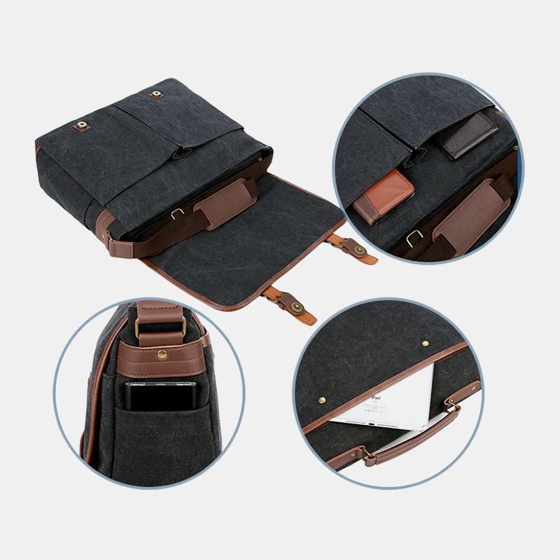 Mężczyźni Canvas Multi-pocket Odporna Na Zużycie Torba Biznesowa W Stylu Vintage Torba Na Laptopa Torba Crossbody Torebka