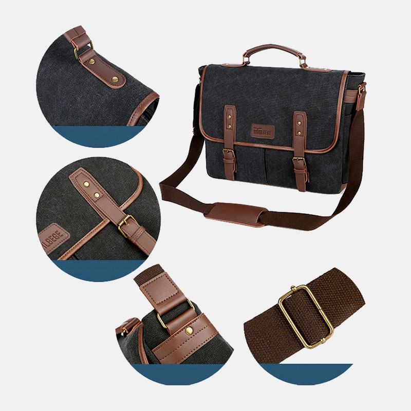 Mężczyźni Canvas Multi-pocket Odporna Na Zużycie Torba Biznesowa W Stylu Vintage Torba Na Laptopa Torba Crossbody Torebka