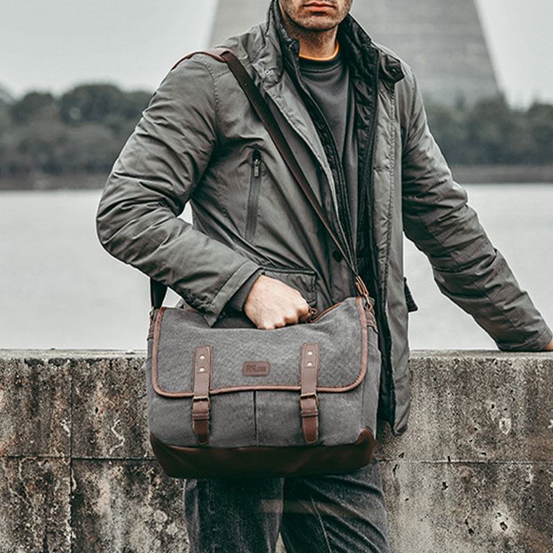 Mężczyźni Canvas Multi-pocket Odporna Na Zużycie Torba Biznesowa W Stylu Vintage Torba Na Laptopa Torba Crossbody Torebka