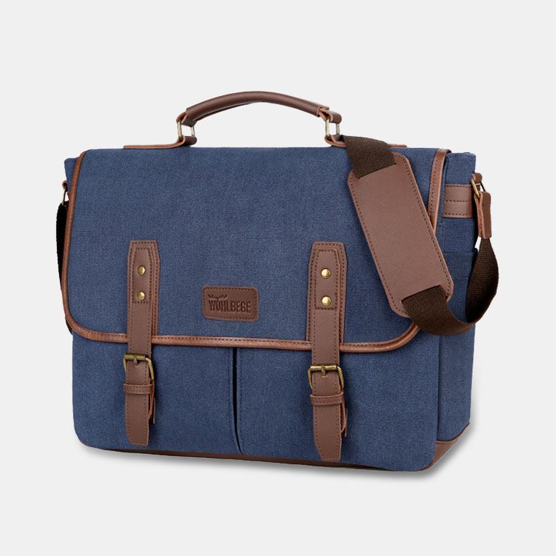 Mężczyźni Canvas Multi-pocket Odporna Na Zużycie Torba Biznesowa W Stylu Vintage Torba Na Laptopa Torba Crossbody Torebka