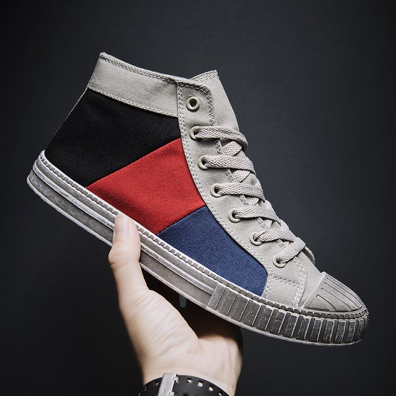 Mężczyźni Colorblock Canvas High Top Sznurowane Sportowe Buty Sportowe Na Co Dzień