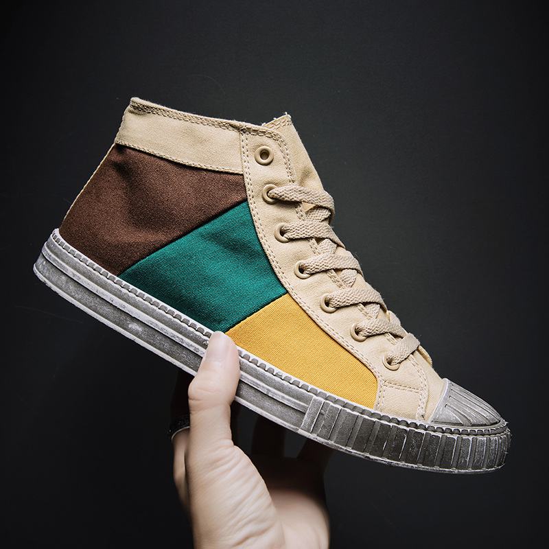 Mężczyźni Colorblock Canvas High Top Sznurowane Sportowe Buty Sportowe Na Co Dzień