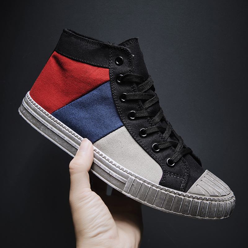 Mężczyźni Colorblock Canvas High Top Sznurowane Sportowe Buty Sportowe Na Co Dzień