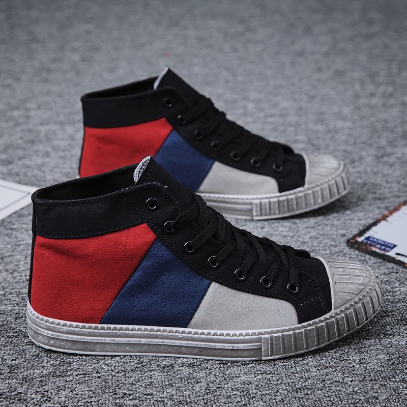 Mężczyźni Colorblock Canvas High Top Sznurowane Sportowe Buty Sportowe Na Co Dzień