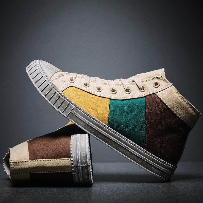 Mężczyźni Colorblock Canvas High Top Sznurowane Sportowe Buty Sportowe Na Co Dzień