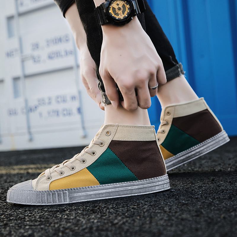 Mężczyźni Colorblock Canvas High Top Sznurowane Sportowe Buty Sportowe Na Co Dzień