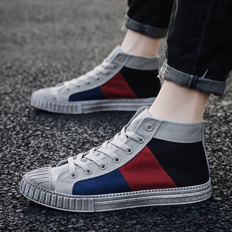 Mężczyźni Colorblock Canvas High Top Sznurowane Sportowe Buty Sportowe Na Co Dzień