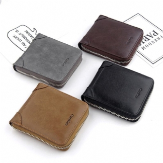 Mężczyźni Faux Leather Tri-fold Retro Zipper Multi-card Slots Wall