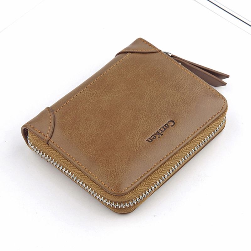 Mężczyźni Faux Leather Tri-fold Retro Zipper Multi-card Slots Wall