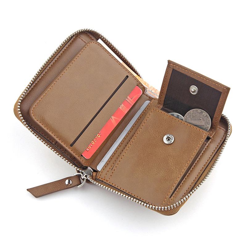 Mężczyźni Faux Leather Tri-fold Retro Zipper Multi-card Slots Wall