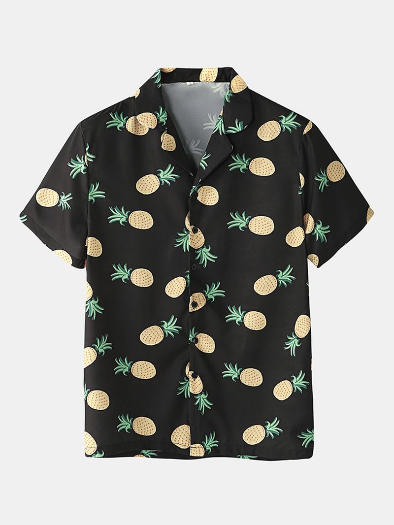 Mężczyźni Funny Cartoon Ananas Drukowanie CZarny Zestaw Piżam Summer Home Sleepwear