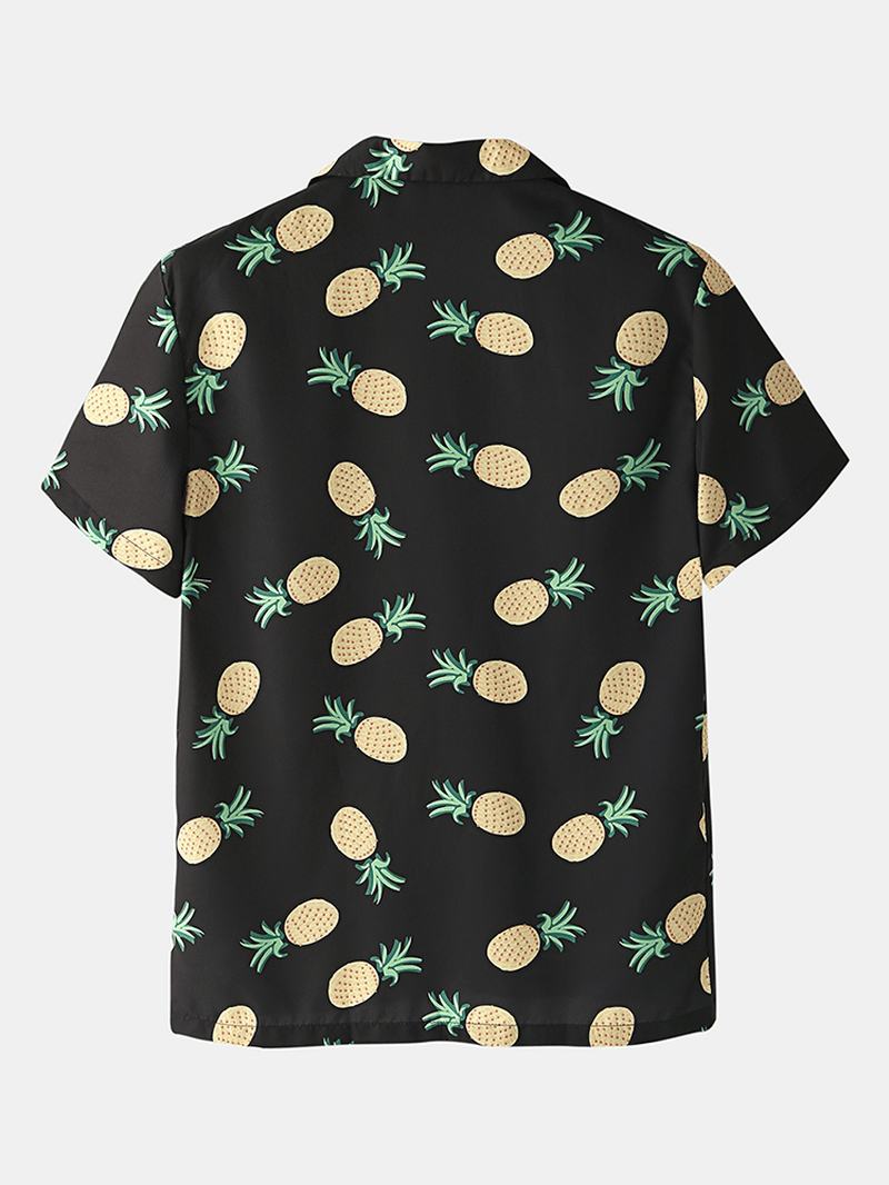 Mężczyźni Funny Cartoon Ananas Drukowanie CZarny Zestaw Piżam Summer Home Sleepwear